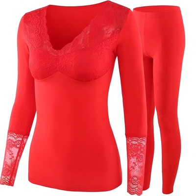 女士秋衣秋裤套装薄款冬季2025新款蕾丝性感美体保暖内衣加绒加厚