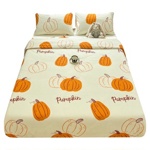 YU-南瓜派卡通全棉床单床笠纯棉斜纹加厚宿舍单人被套可配四件套