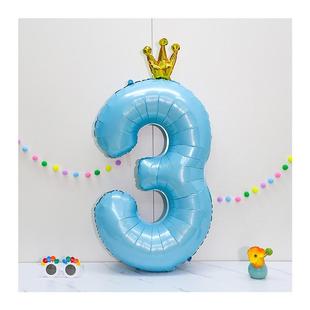 40寸蓝色皇冠数字儿童周岁生日派对装饰宝宝百天布置场景拍照道具
