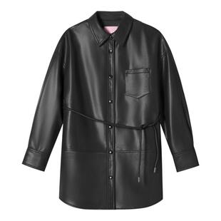 SALT.P可颜简约复古挺廓H型抽绳收腰绵羊皮外套皮衣冬款