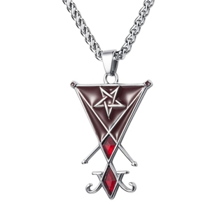 撒旦巴弗灭倒五芒星路西法之印项链潮男个性嘻哈朋克钛钢复古吊坠