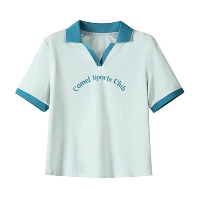 骆驼瑜伽上衣女短款t恤夏季运动POLO衫冰感防晒美式休闲短袖上衣