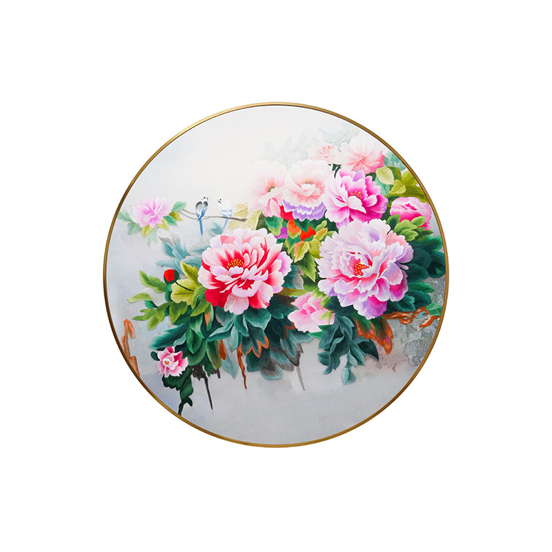 苏绣新中式精品挂画富贵牡丹纯手工刺绣画玄关过道走廊餐厅装饰画