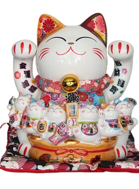 福缘猫特大号财福双至招财猫店铺开业礼品16寸存钱罐开运日式摆件