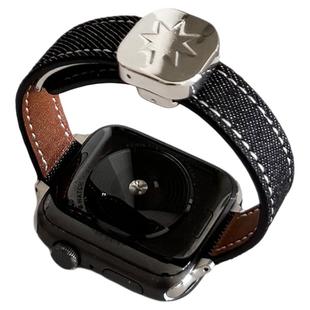 壳里斯iwatch表带金属牛仔皮革细款星芒磁吸扣GT5适用s10苹果applewatch华为GT4手表FIT4红米5小米9pro小众S9