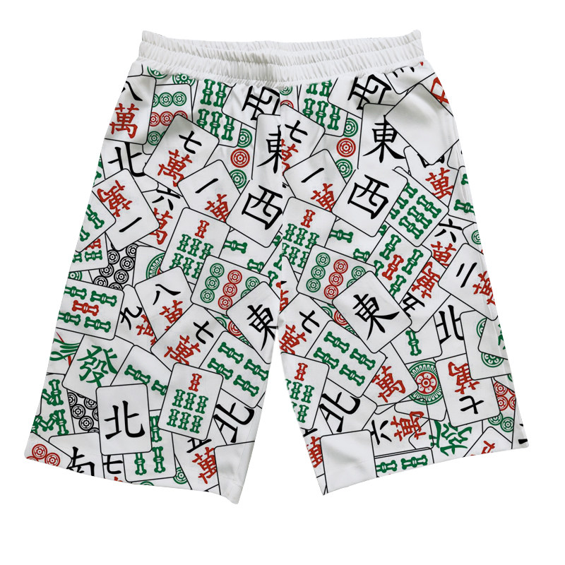 中发白麻将短裤速干夏季休闲海岛港风半截裤男沙滩五分裤大花裤衩