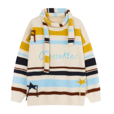 YUZI撞色条纹马海毛冬大码女装