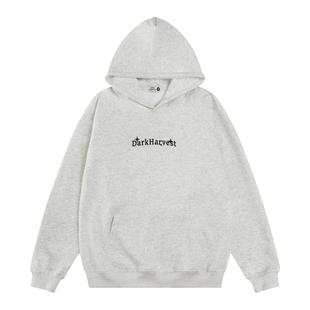 DHSS美式街头字母刺绣重磅连帽卫衣男女宽松套头百搭休闲简约帽衫