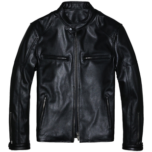 头层牛皮真皮皮衣男修身短款青年简约休闲商务立领机车夹克外套刀