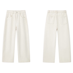 笛莎官旗青少年女孩2025秋冬新款加绒长裤显瘦高腰裤子百搭老爹裤