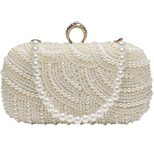 优雅晚宴手拿包旗袍晚礼服搭配的珍珠包包能装手机的新中式手提包