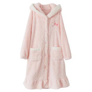 2025新款女童珊瑚绒睡袍宝宝法兰绒秋冬女大童浴袍儿童睡衣家居服