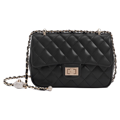 百丽女包时尚爱心质感钻球菱格包