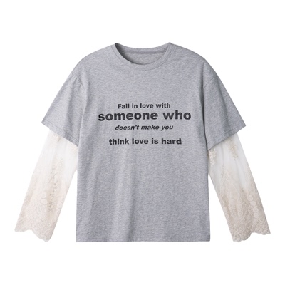 XUZI YU.小个子定制早春蕾丝拼接假两件长袖T恤女字母771-T76116