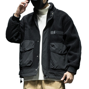 羊羔绒棉服外套男士冬季新款宽松立领加厚潮牌摇粒绒保暖工装棉衣