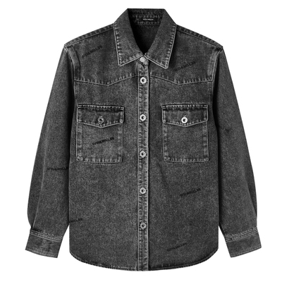 U/TI联名款灰色雪花水洗牛仔衬衫女做旧复古上衣尤缇时尚春季新款
