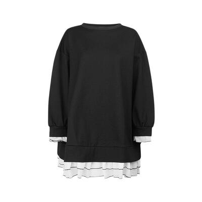 sdeer圆领撞色拼接宽松连衣裙