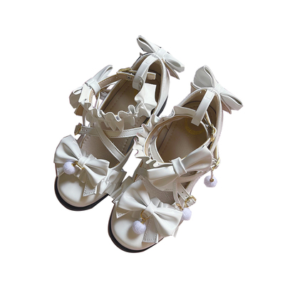 洛丽塔花边细闪圆头学生中跟女鞋