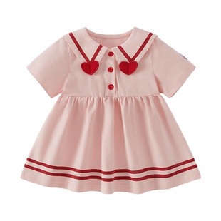 [7A抗菌]女童连衣裙夏季POLO领学院风早秋小童日常短袖儿童裙子