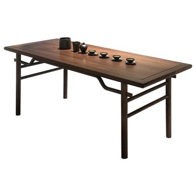 黑胡桃木大板直拼茶桌新中式