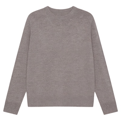 百家好100%绵羊毛驼色圆领针织衫