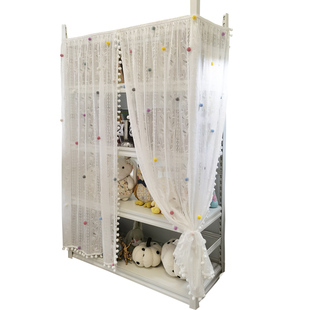 毛球diy绒球蕾丝纱帘柜帘书架鞋架货架遮挡帘电视柜帘梦幻帘自粘