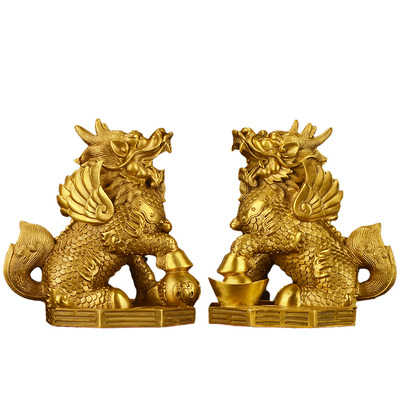 纯铜招财镇宅八卦麒麟摆件