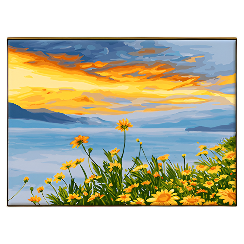 自油自画DIY数字油画雏菊花海