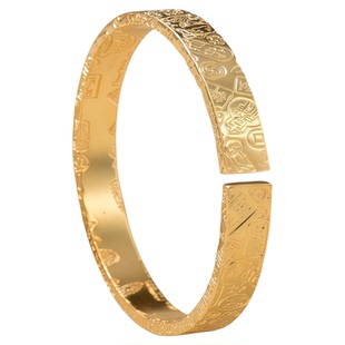 足金包银吉言开口手镯古法传承镯子錾刻吉祥图案纯银足金实心手环