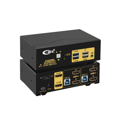 cKL kvm切换器双通道 HDMI2.0/4K60hz视频切屏器二进一出电脑显示器键鼠共享器音频麦克风USB 922HUA系列