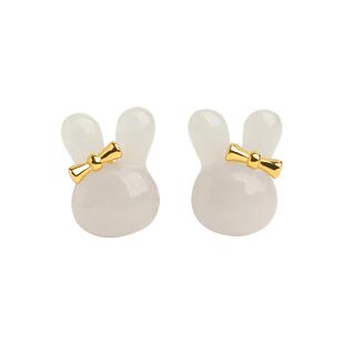 宫里上新兔子耳钉女和田玉耳饰巨好看纯银玉石耳环生日礼物女生