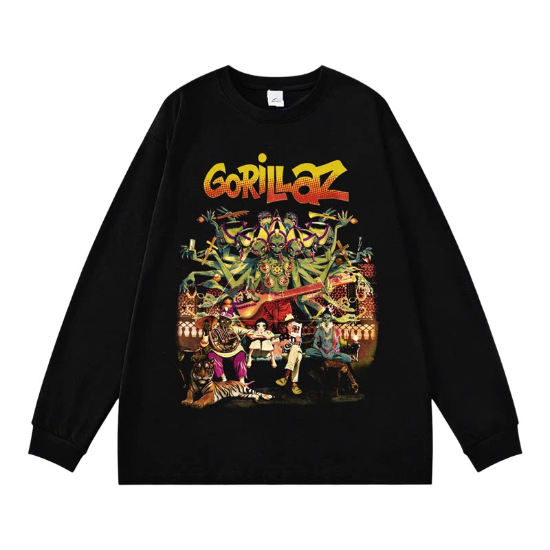 欧美复古潮流Gorillaz街头霸王乐队摇滚印花纯棉男女T恤长袖春秋