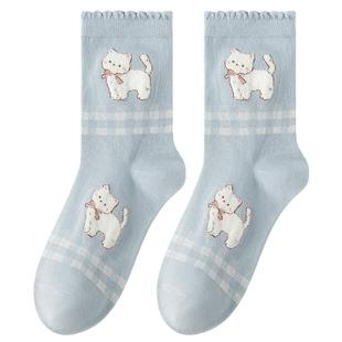 caramella女袜春秋新款女士中筒袜礼盒装棉袜少女可爱卡通袜子女