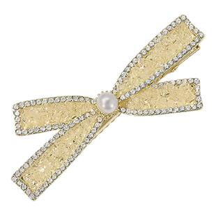 黄色珍珠款蝴蝶结发夹女士2026新款高端发卡甜美可爱精致气质发饰