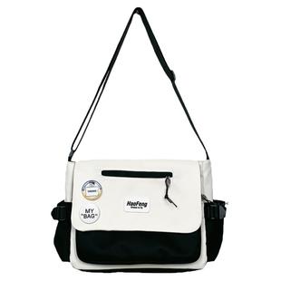 学生斜挎包女大容量上课单肩包装书帆布补习袋ins日系男生邮差包