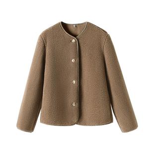 班尼路短款加绒外套女秋冬新款麦穗绒保暖小个子高级感慵懒上衣N