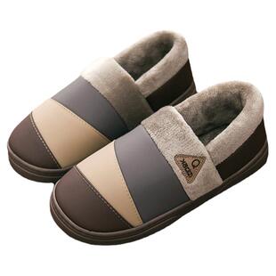 防水棉拖鞋男士冬季防滑室内家居家保暖厚底包跟大码毛毛棉鞋男款