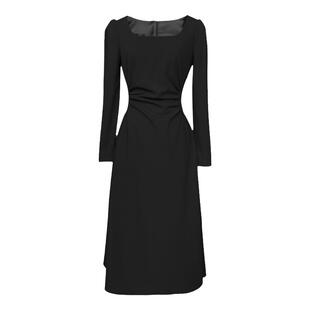 JUJU秋冬季新款黑色内搭长袖连衣裙收腰显瘦打底法式赫本风小黑裙