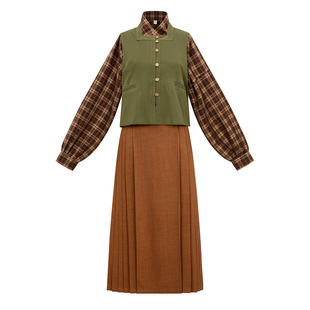 【观止织造｜松林】明制汉服元素比甲交领衫马面裙格纹绿色日常风