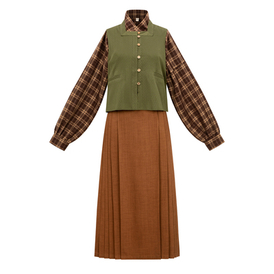 明制交领衫马面裙格纹绿色日常