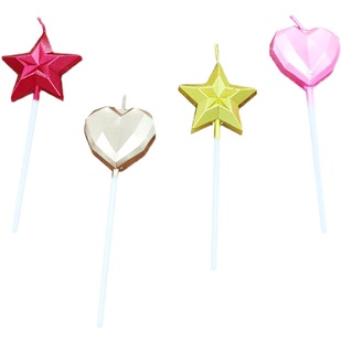 网红钻石爱心五角星生日蜡烛镀金色星星心形浪漫烘焙蛋糕装饰摆件