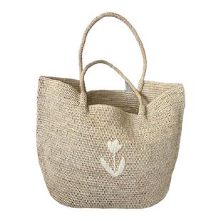 度假风草编托特包大容量小众复古单肩腋下包拉菲草拼接沙滩包休闲