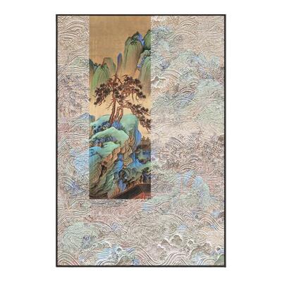 茶室新中式浮雕山水画装饰画