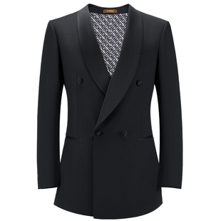 【塔士多】吉约蒙羊毛西服男套装双排扣黑色正装高级新郎结婚礼服