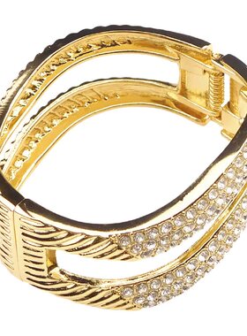 闪耀水钻质感金色弹簧开口潮手镯