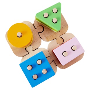 几何形状配对积木玩具蒙氏益智早教12个月345颜色认知木质套柱BBL