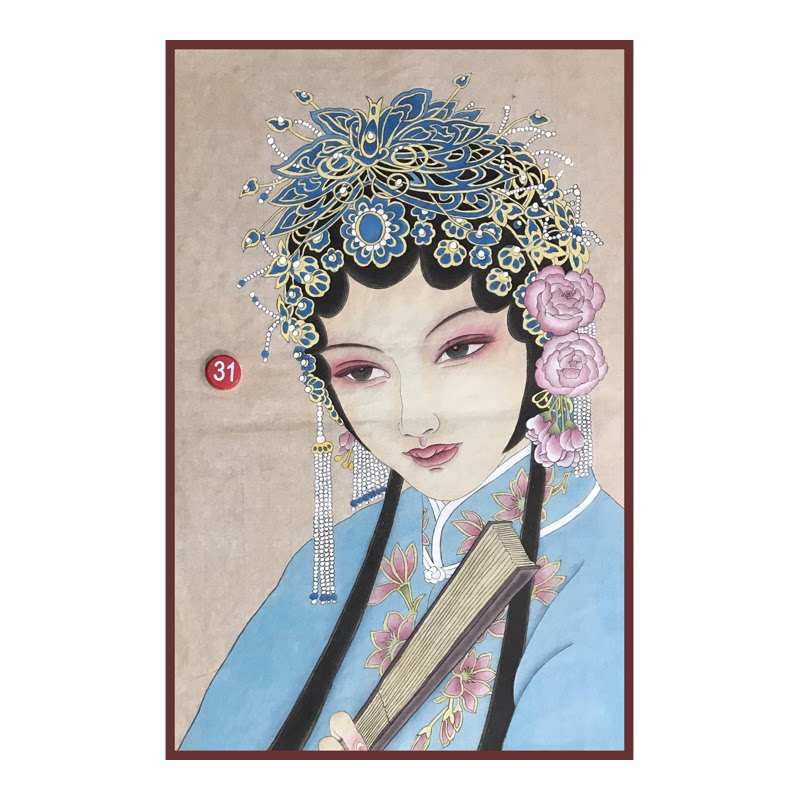 手工绘制新古典国画戏曲美女头像人物图案装饰画古风水彩工笔挂画