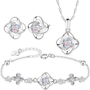 纯银999银项链手链耳钉女款女莫桑石莫桑钻首饰套装生日礼物女生