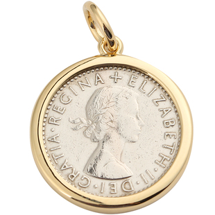 英国月亮与六便士爱情幸运硬币吊坠 女王复古钱币18K黄金项链定制