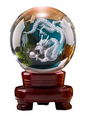 水晶内雕龙球人造水晶玻璃球3D